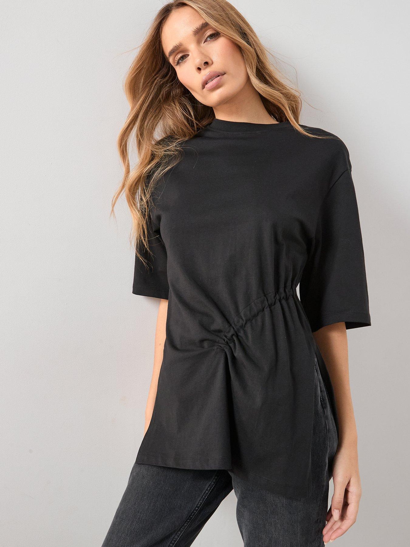 the-very-collection-ruched-side-t-shirt-blackfront