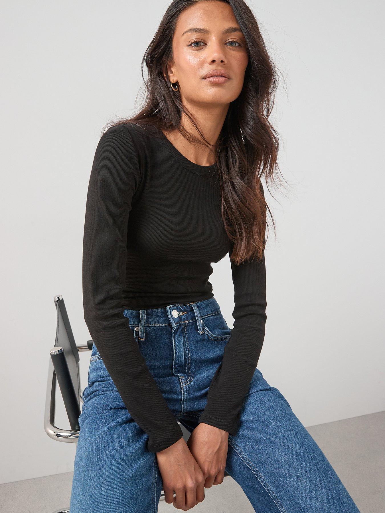 The Very Collection Long Sleeve Rib Top - Black