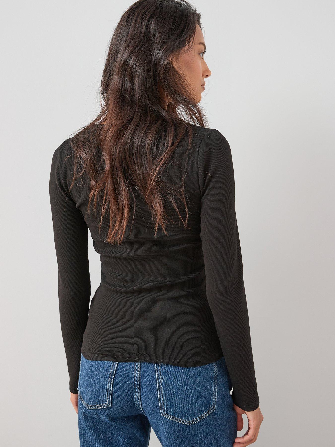Image 2 of 7 of The Very Collection Stretch Long Sleeve Rib T-shirt - Black