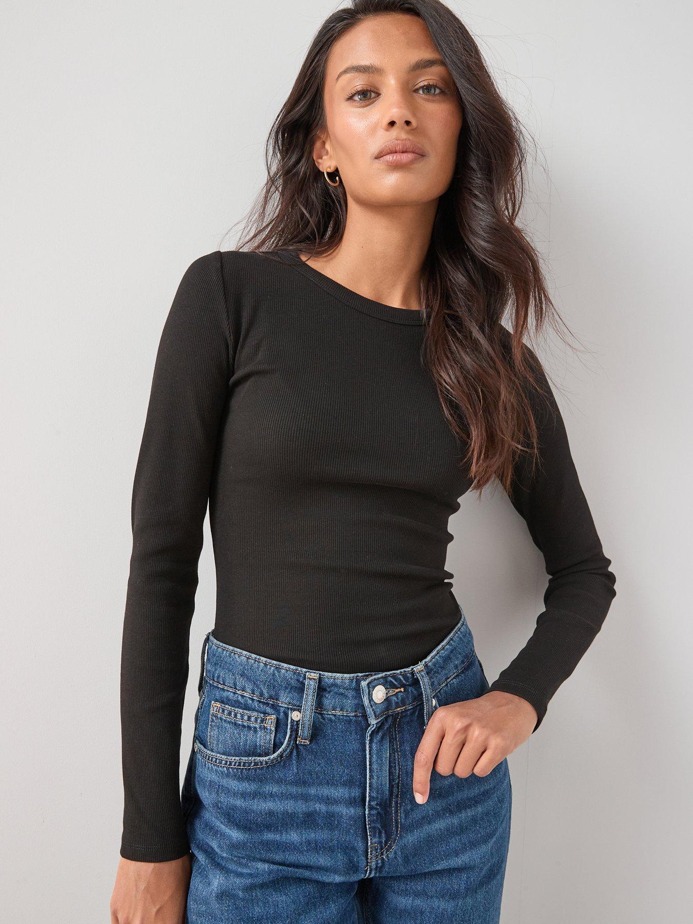 Image 5 of 7 of The Very Collection Stretch Long Sleeve Rib T-shirt - Black