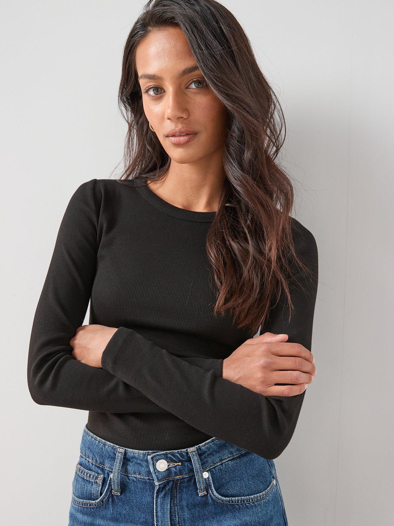 Image 6 of 7 of The Very Collection Stretch Long Sleeve Rib T-shirt - Black