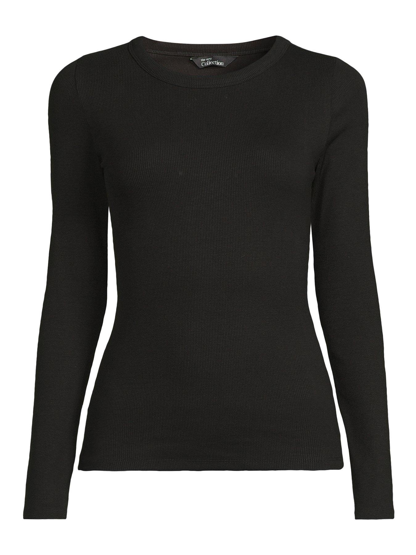 Image 7 of 7 of The Very Collection Stretch Long Sleeve Rib T-shirt - Black