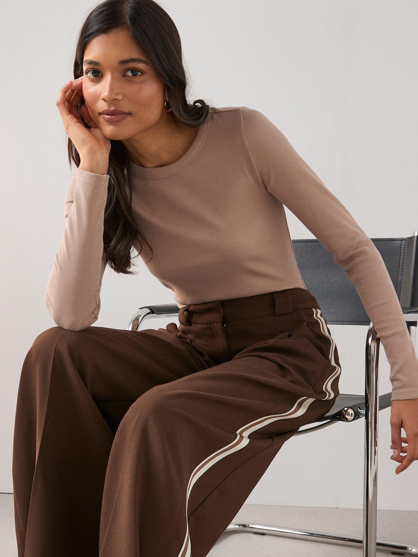 The Very Collection Long Sleeve Rib Top - Taupe
