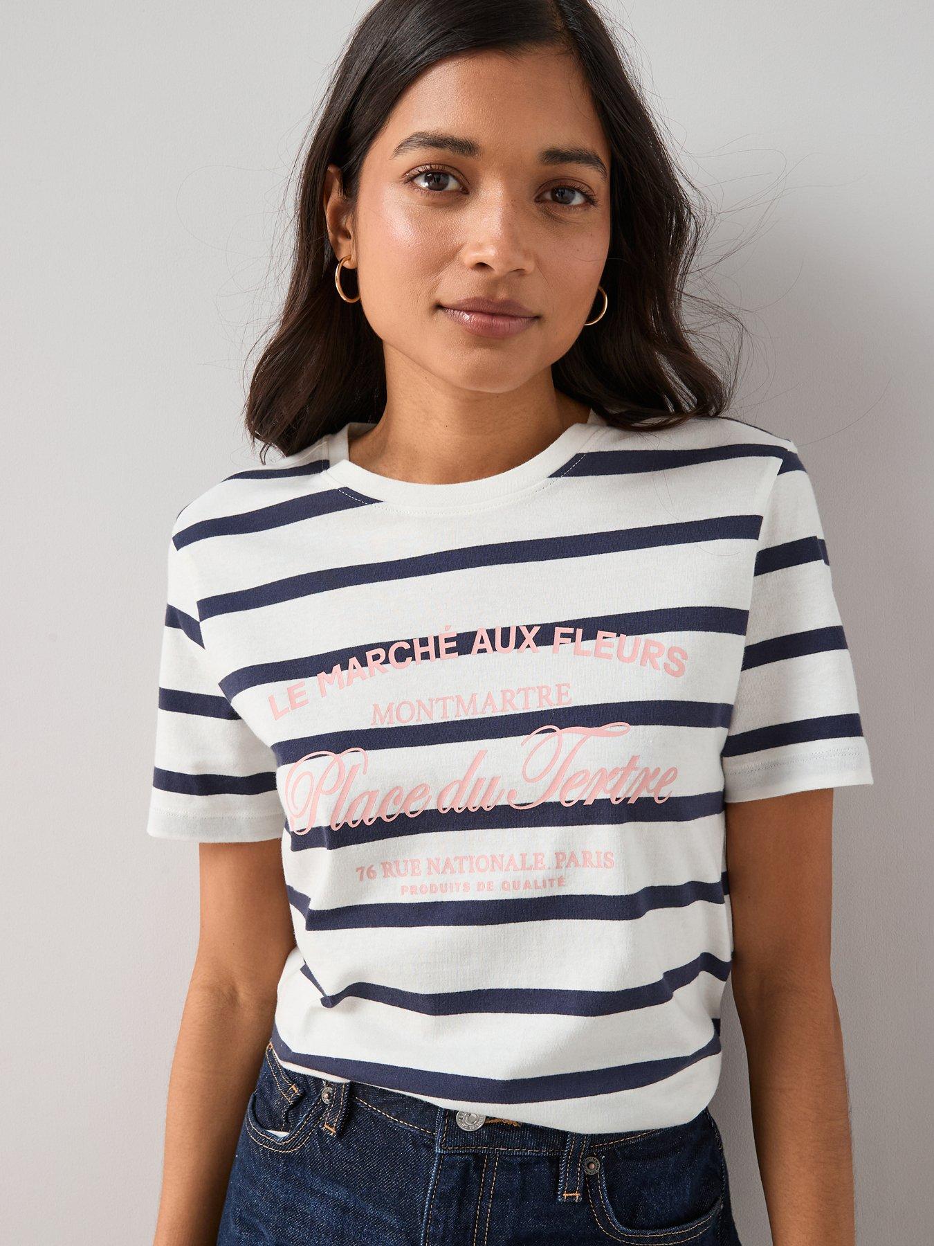 The Very Collection Fleurs Graphic Print Stripe T-Shirt - Multi