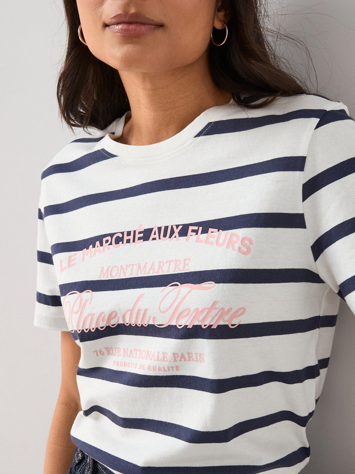 Image 4 of 6 of The Very Collection Fleurs Graphic Print Stripe T-Shirt - Multi
