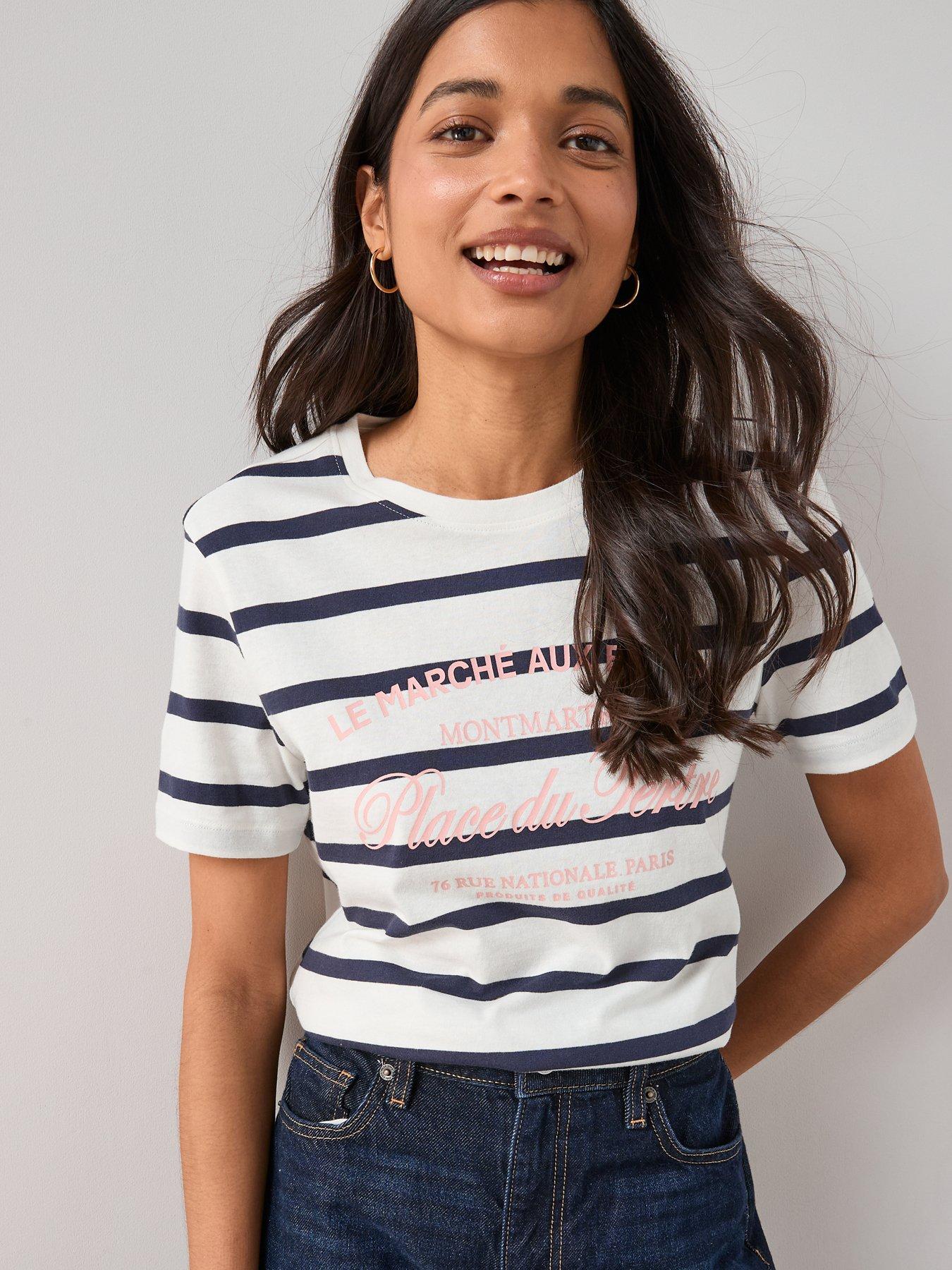 Image 6 of 6 of The Very Collection Fleurs Graphic Print Stripe T-Shirt - Multi