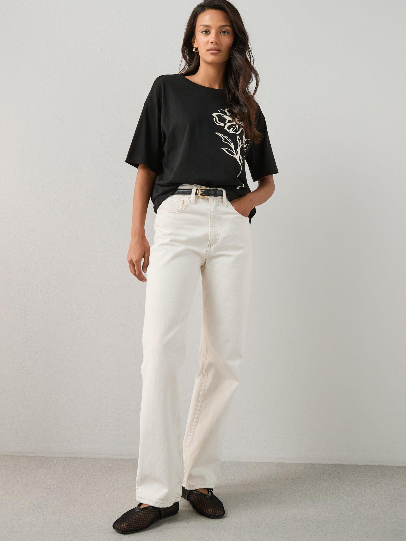 Image 3 of 7 of The Very Collection Floral Oversized Graphic T-shirt - Black