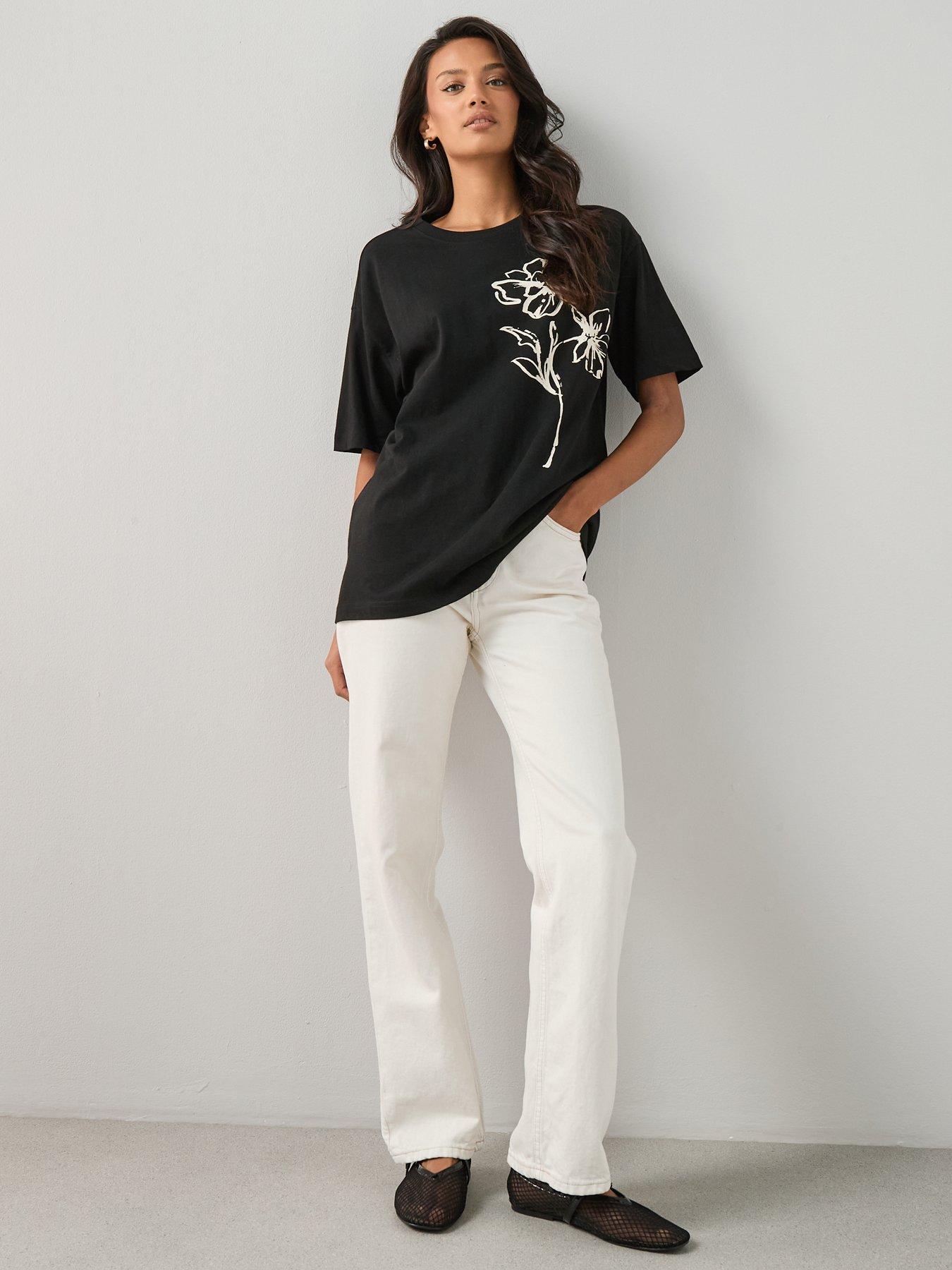 Image 4 of 7 of The Very Collection Floral Oversized Graphic T-shirt - Black