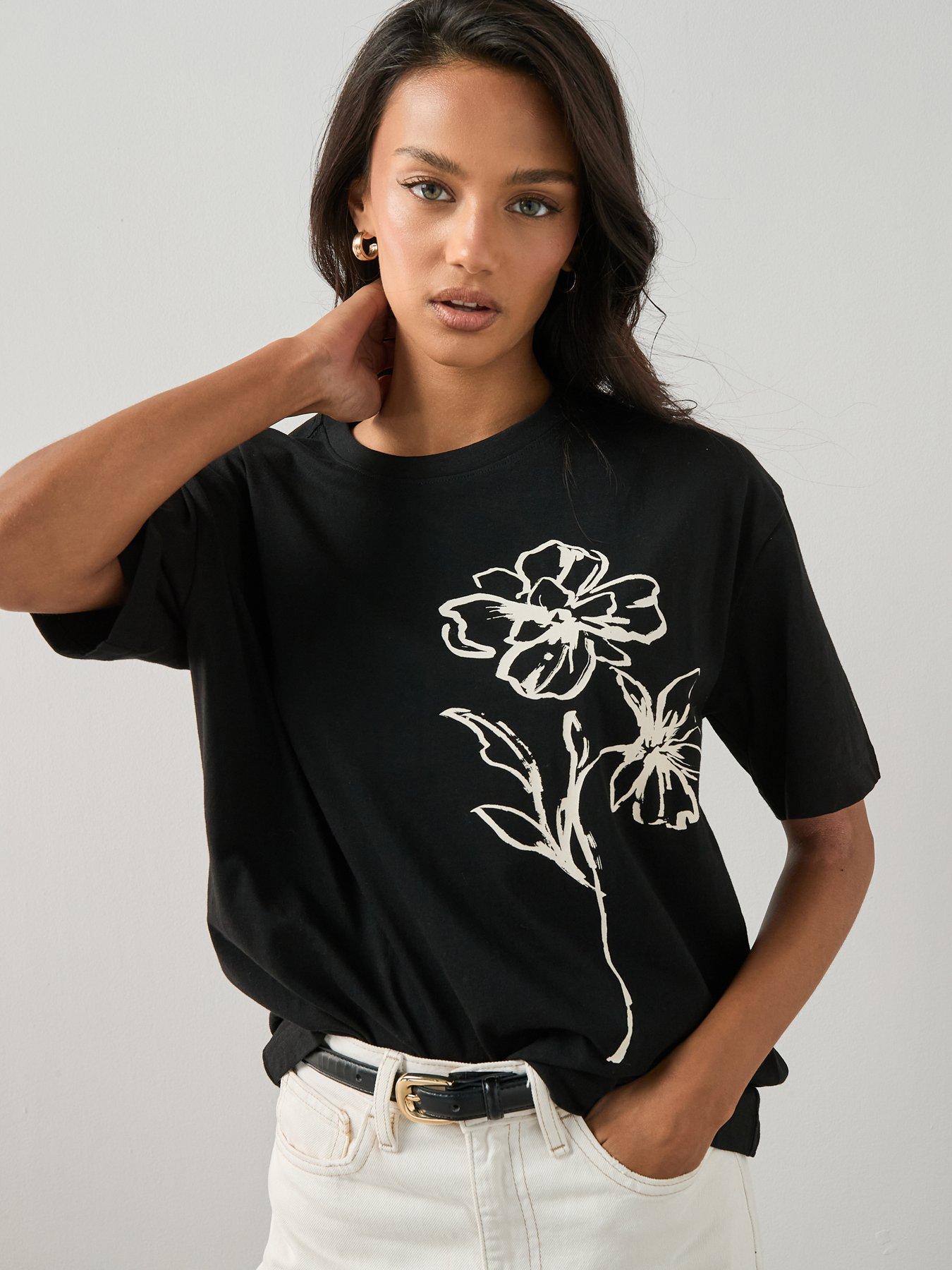 Image 5 of 7 of The Very Collection Floral Oversized Graphic T-shirt - Black