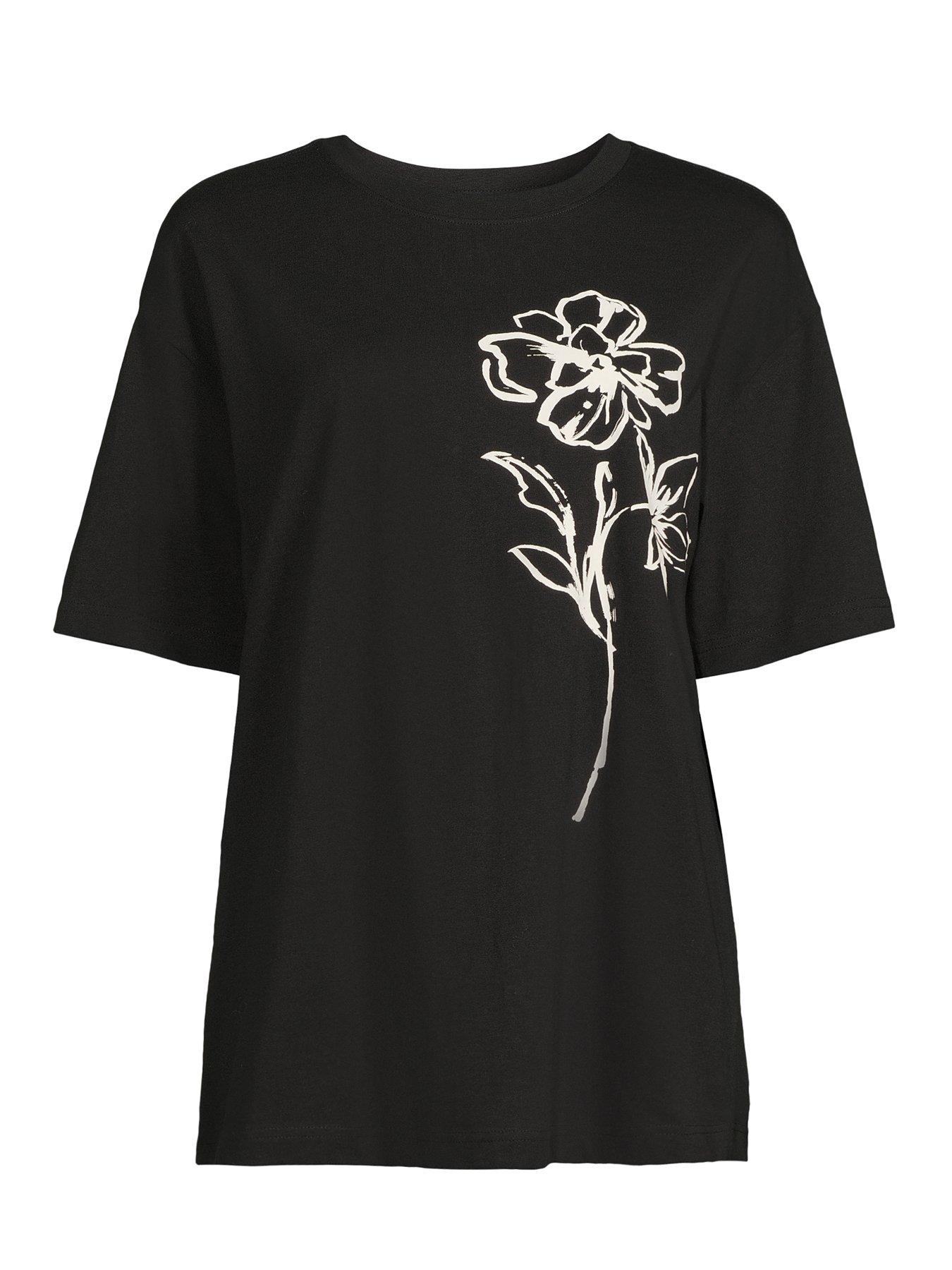 Image 7 of 7 of The Very Collection Floral Oversized Graphic T-shirt - Black