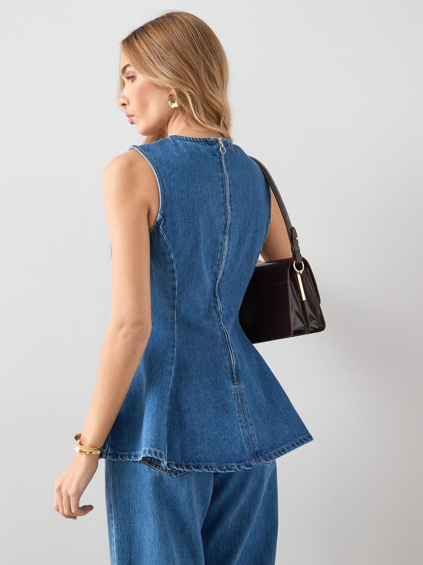 the-very-collection-denim-peplum-co-ord-top-mid-washstillFront