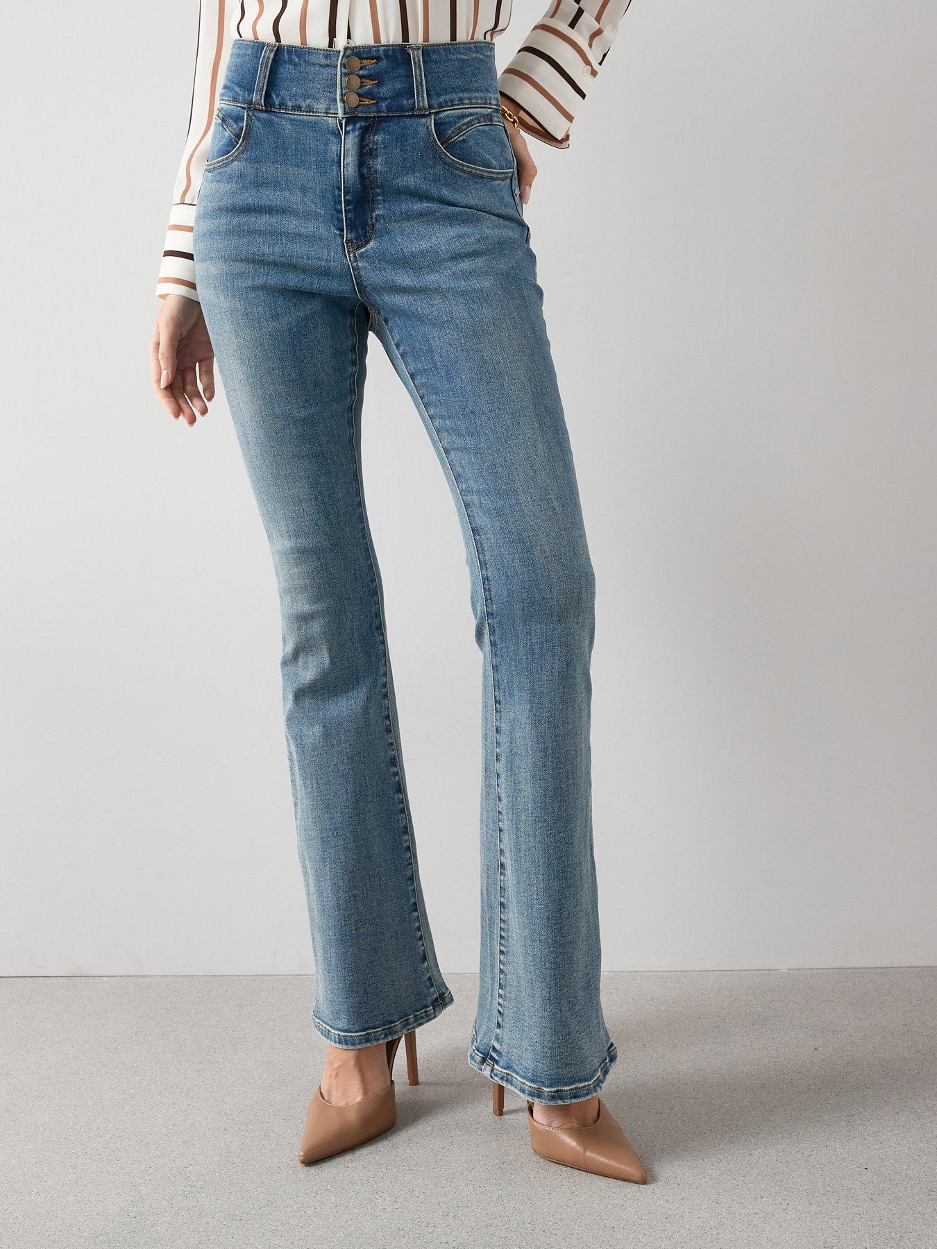 Image 1 of 6 of The Very Collection Triple Button Flare Shaping Jeans