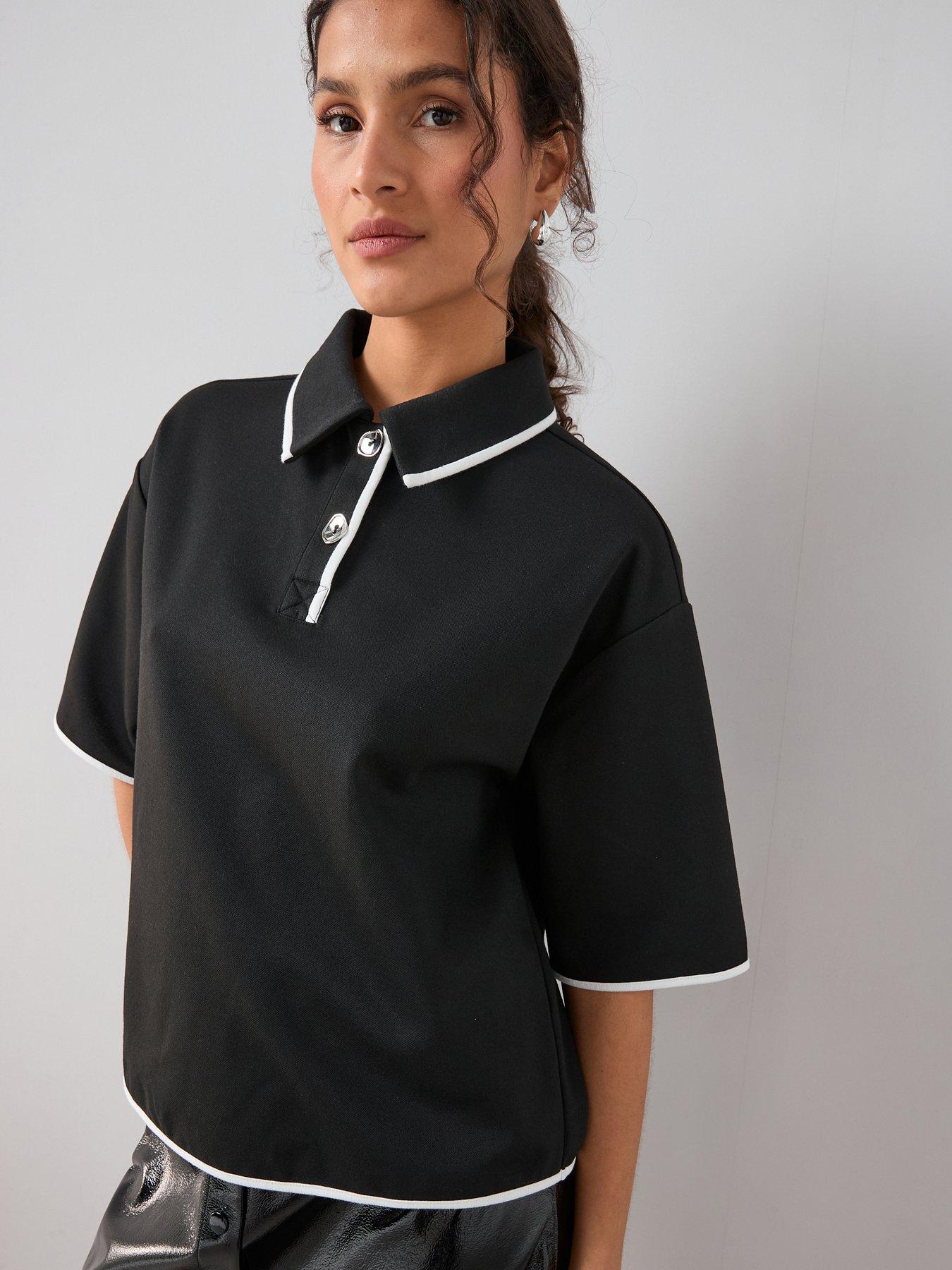 The Very Collection Relaxed Fit Button Up Polo Shirt - Black