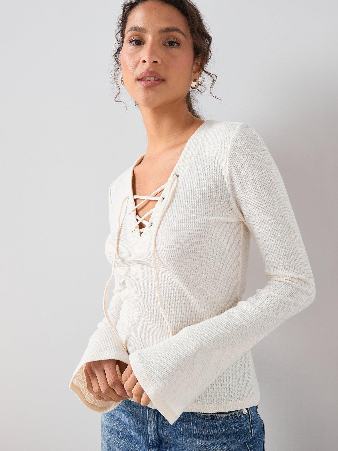 the-very-collection-tie-front-long-sleeve-top-whiteoutfit