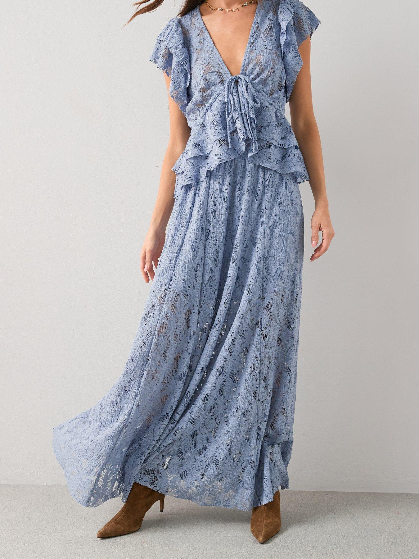 Image 1 of 6 of The Very Collection Lace Maxi Skirt Co-Ord - Blue