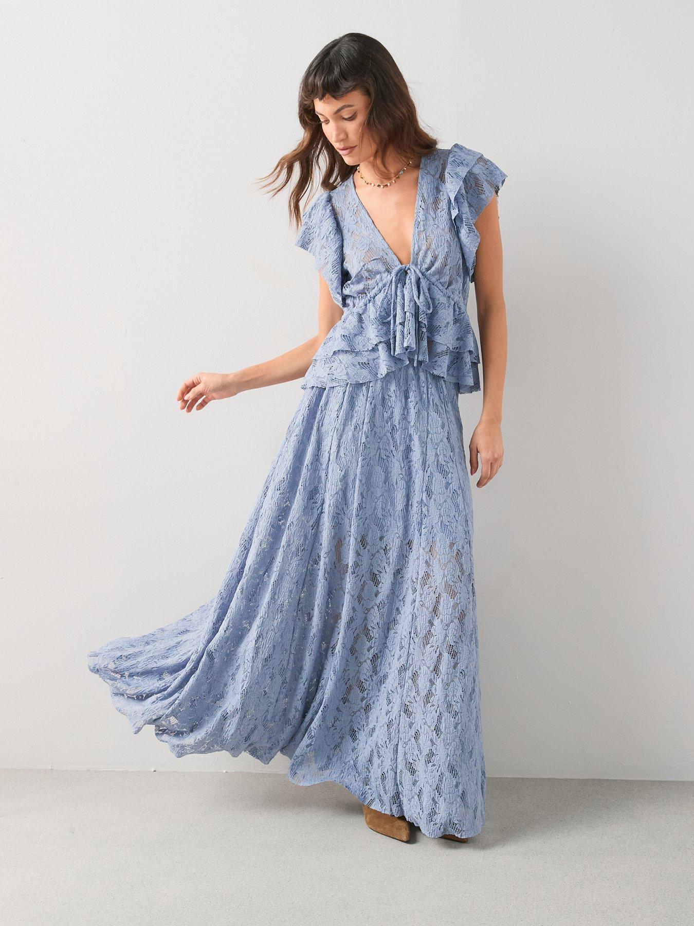 Image 3 of 6 of The Very Collection Lace Maxi Skirt Co-Ord - Blue