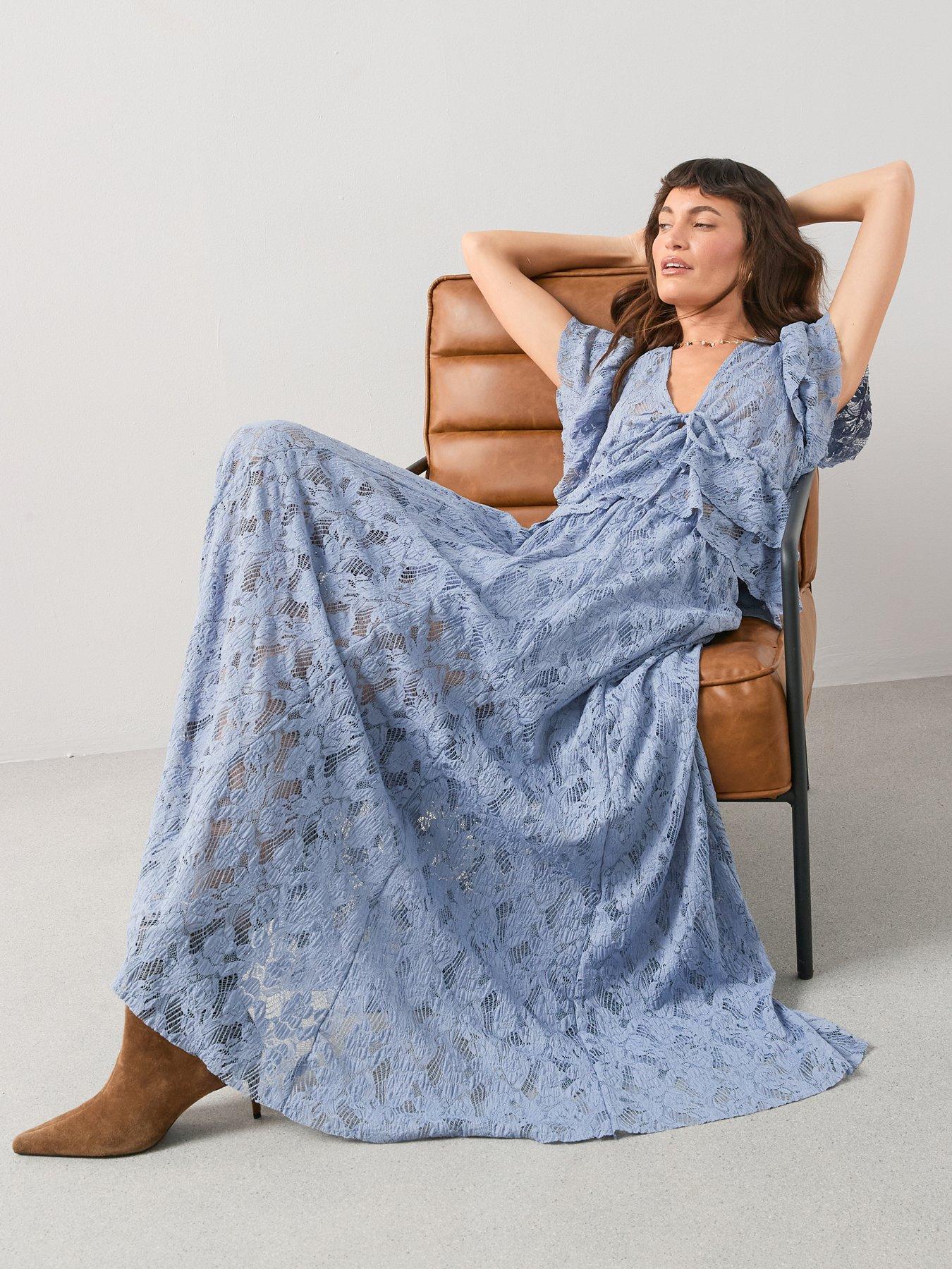 Image 6 of 6 of The Very Collection Lace Maxi Skirt Co-Ord - Blue