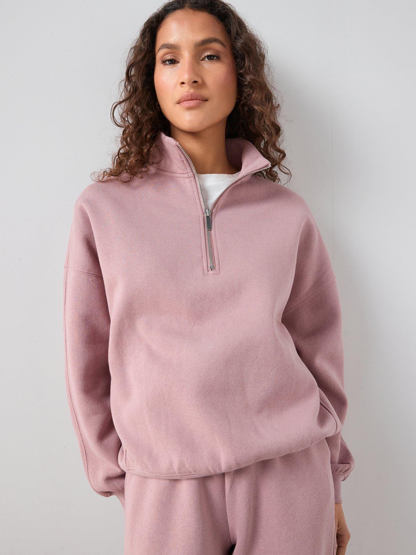Image 1 of 6 of The Very Collection High Neck Zip Sweatshirt Co-Ord - Pink
