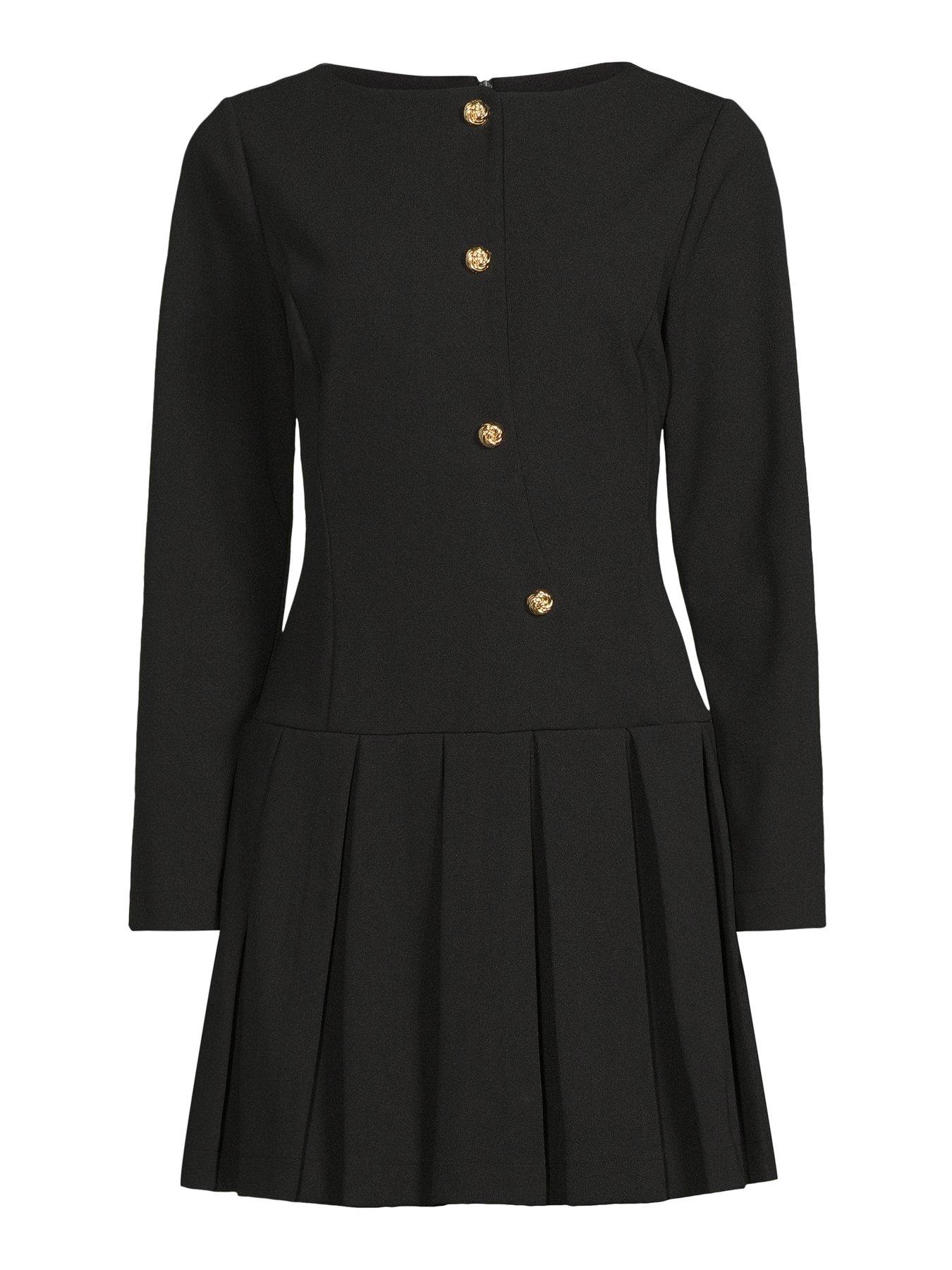 Image 7 of 7 of The Very Collection Long Sleeve Pleated Mini Dress - Black