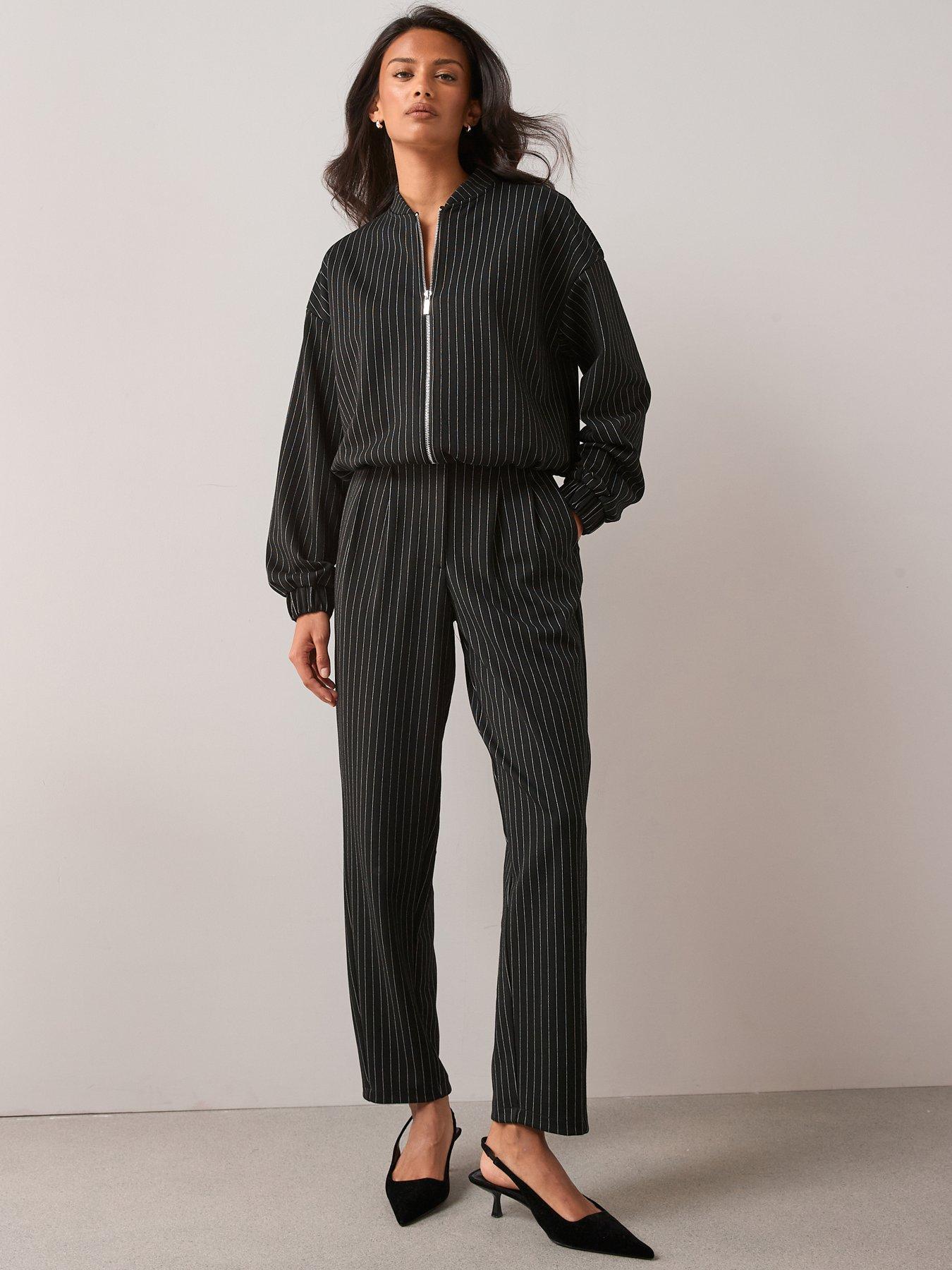 The Very Collection Pinstripe Wide Leg Co-Ord - Black