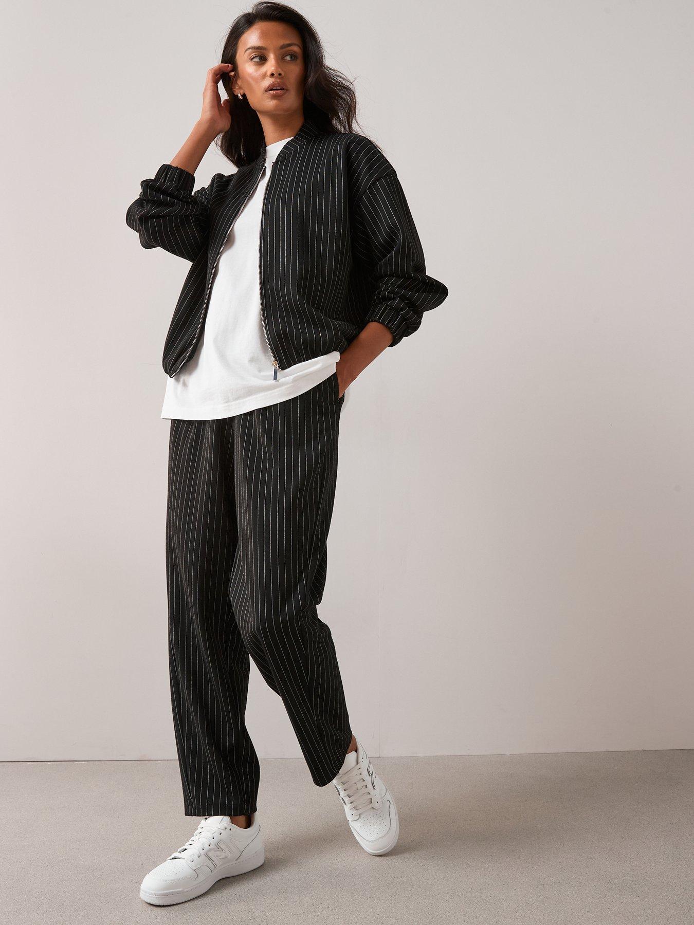 Image 3 of 6 of The Very Collection Pinstripe Wide Leg Co-Ord - Black