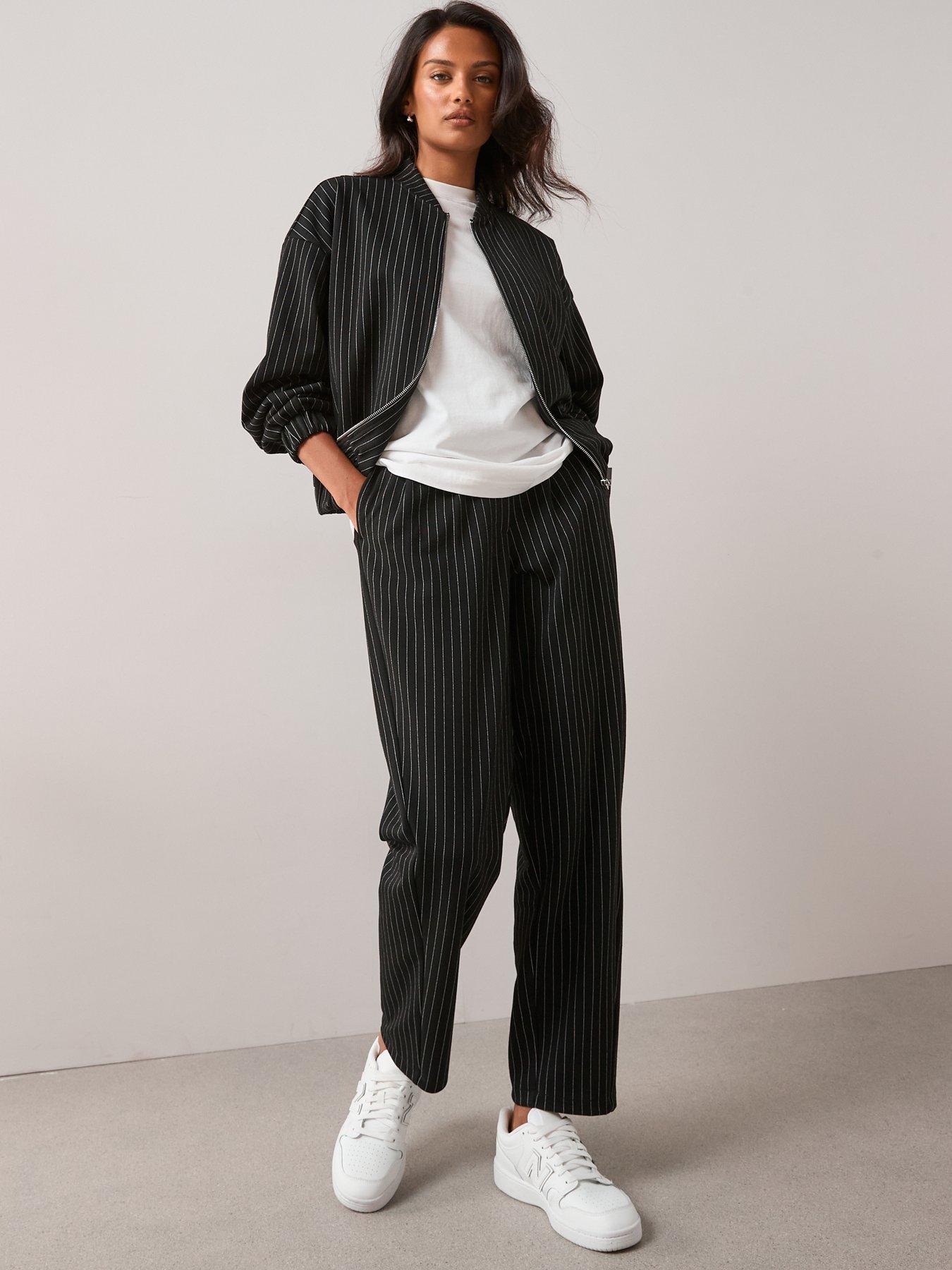 Image 6 of 6 of The Very Collection Pinstripe Wide Leg Co-Ord - Black