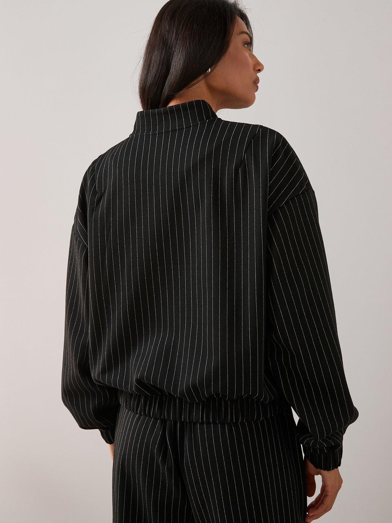 Image 2 of 6 of The Very Collection Bubble Hem Jacket Pinstripe Co-Ord - Black