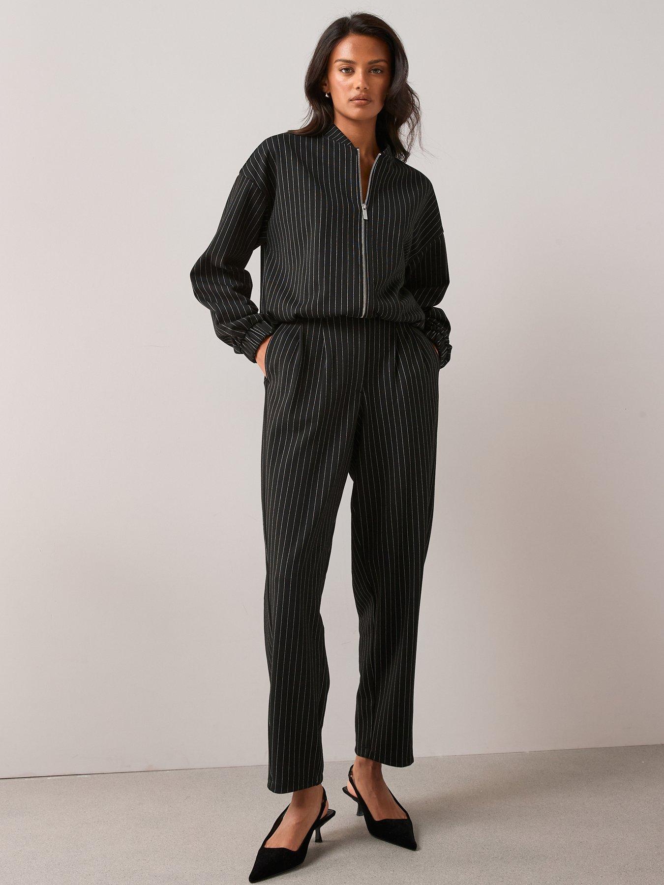 Image 5 of 6 of The Very Collection Bubble Hem Jacket Pinstripe Co-Ord - Black