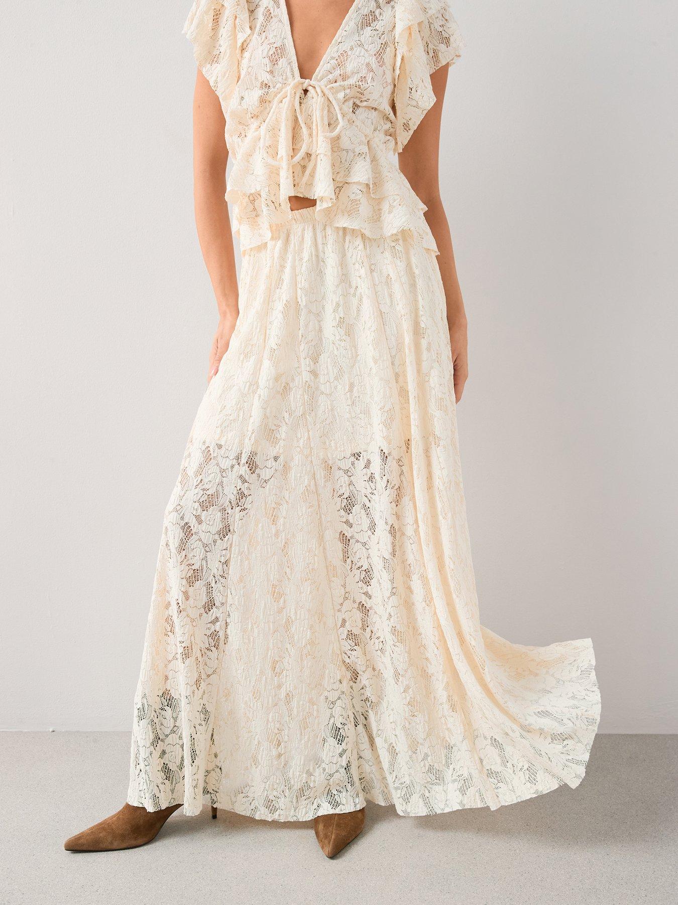 Image 1 of 6 of The Very Collection Lace Maxi Skirt Co-Ord - Cream