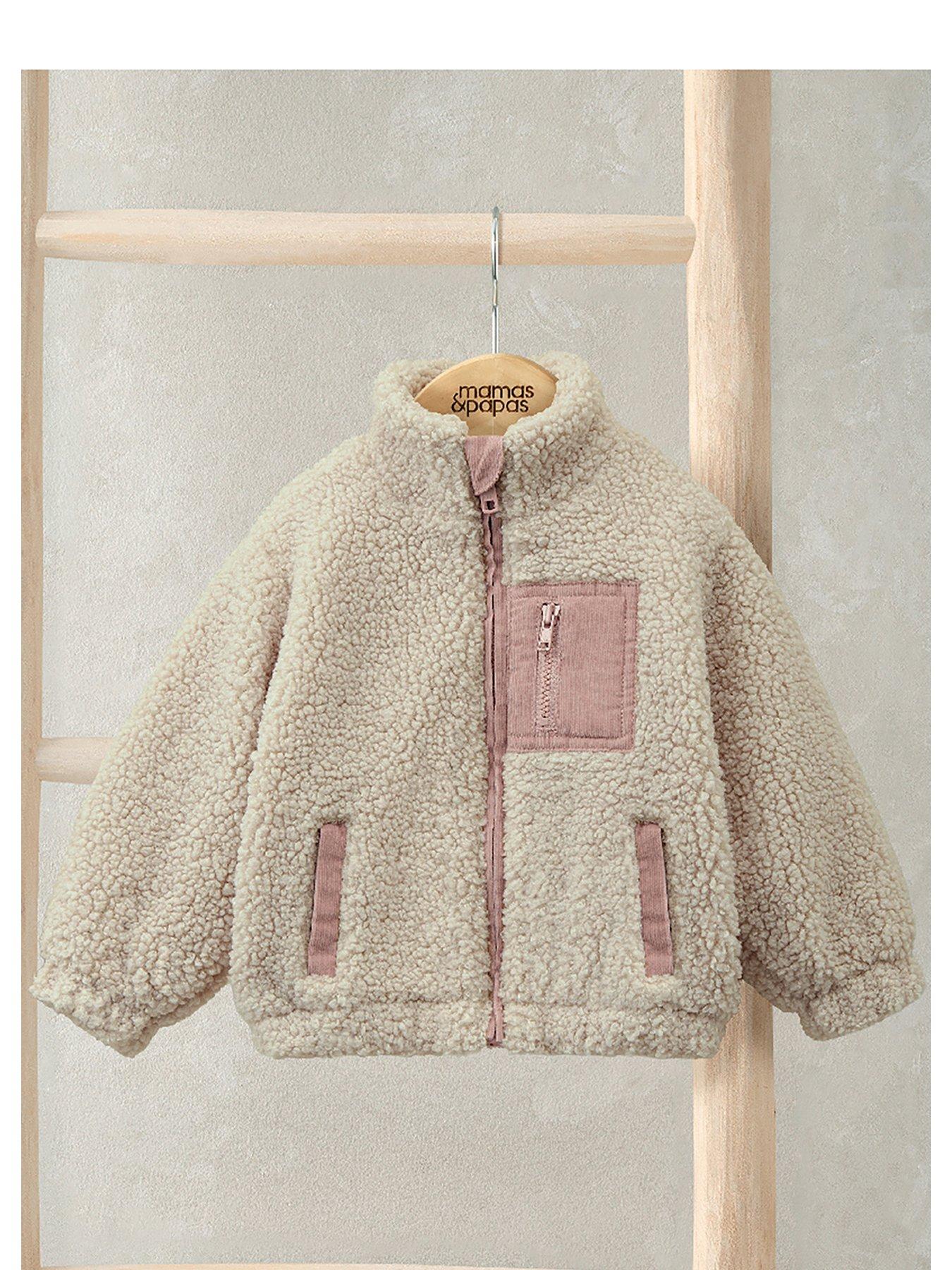 Mamas & Papas Baby Girls Funnel Neck Borg Jacket - Cream
