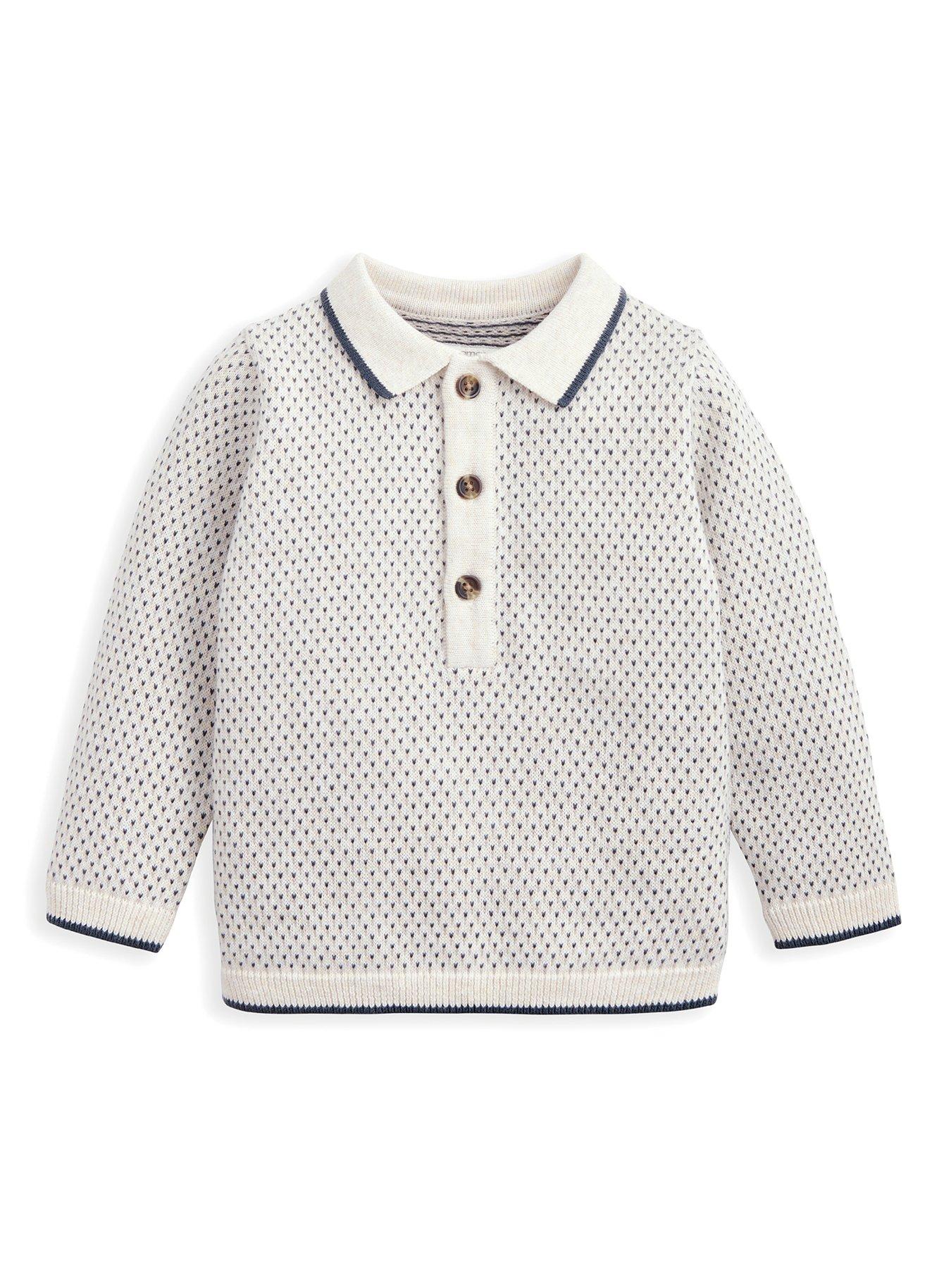 Mamas & Papas Baby Boys Long Sleeve Jacquard Knitted Polo Top - Cream