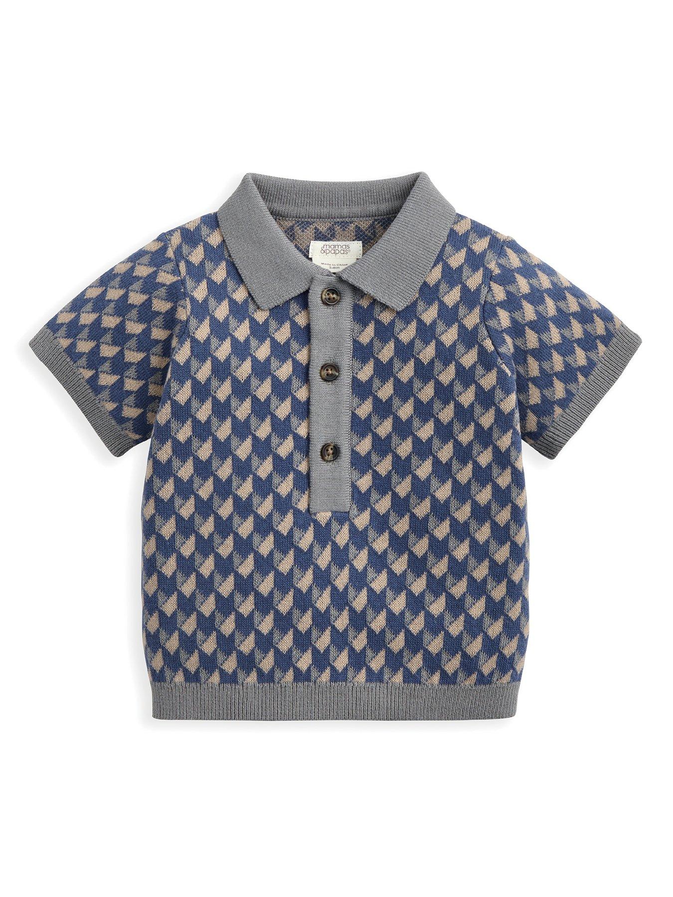 Mamas & Papas Baby Boys Short Sleeve Knitted Polo Shirt - Blue