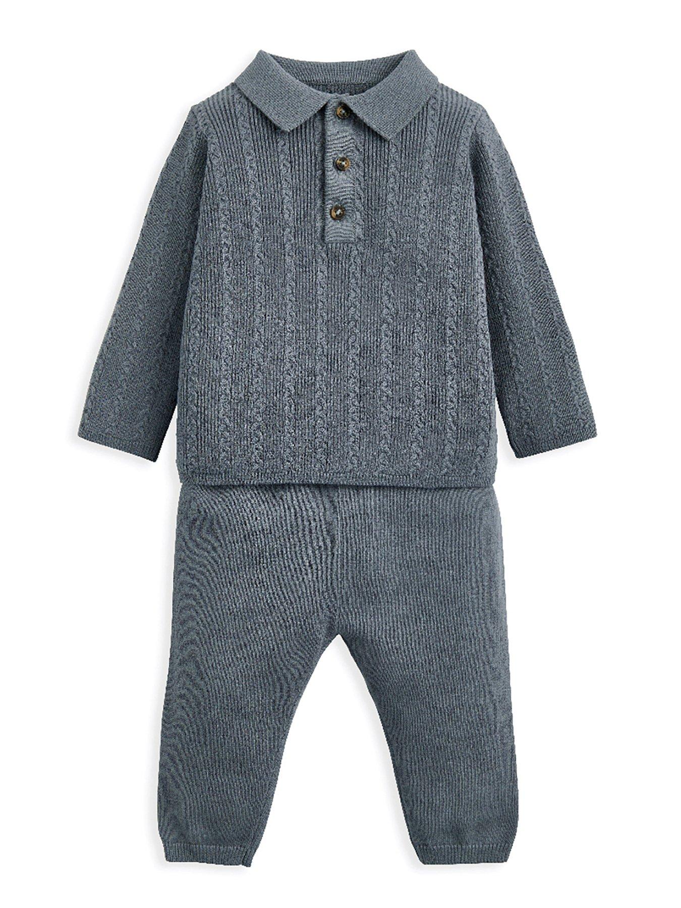 Mamas & Papas Baby Boys 2 Piece Cable Knitted Top  &  Trousers Set - Blue