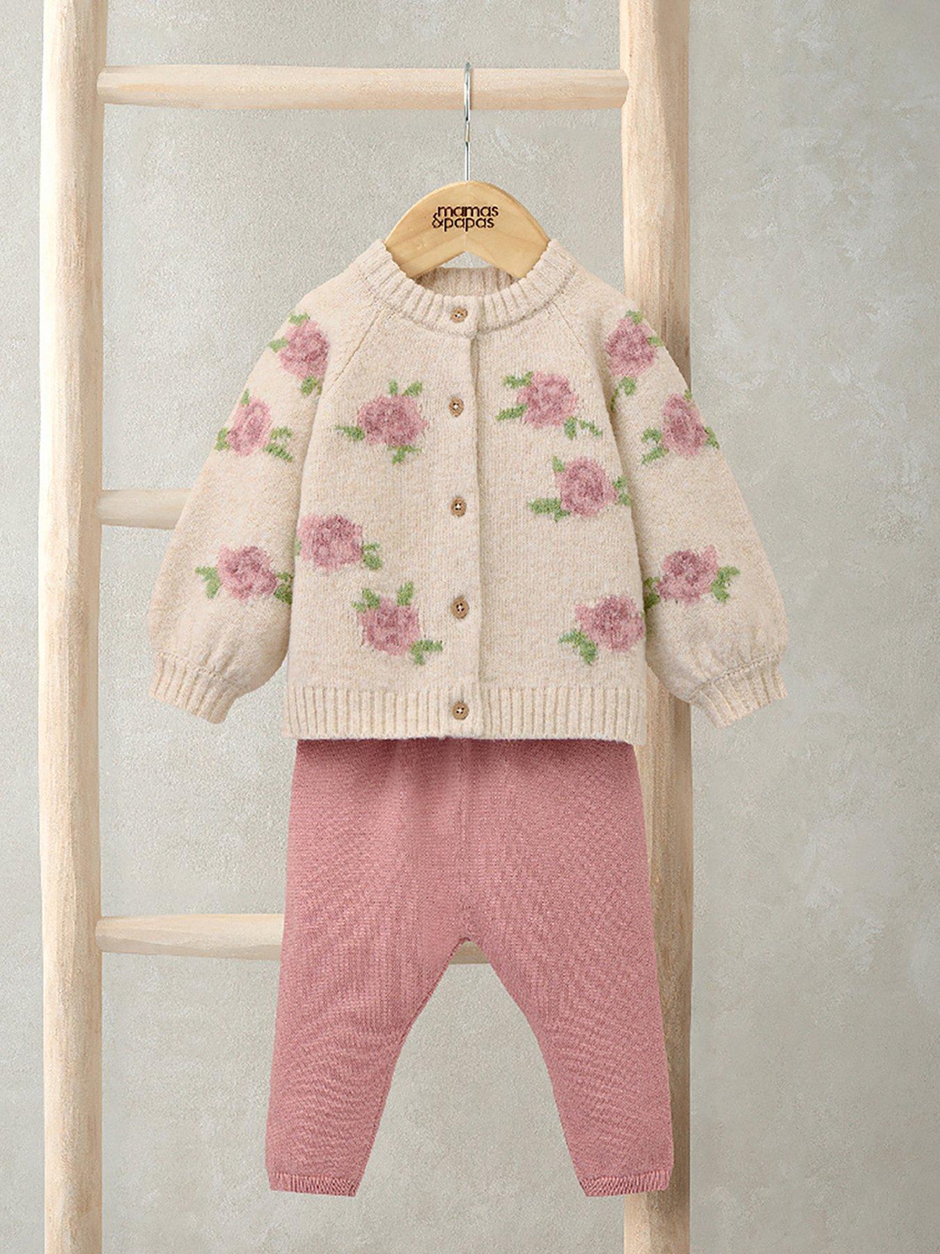 Mamas & Papas Baby Girls 2 Piece Jacquard Knitted Cardigan  &  Legging Set - Pink