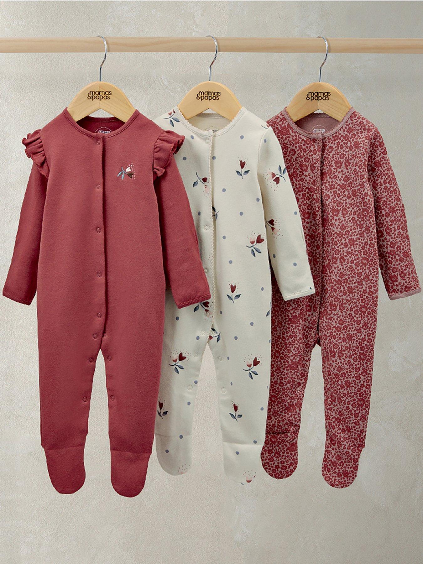 Mamas & Papas Baby Girls 3 Pack Floral Nostalgic Sleepsuits - Multi