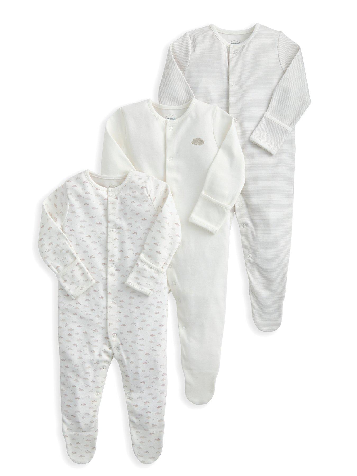 Mamas & Papas Baby Unisex 3 Pack Cloud Stripe Sleepsuits - Multi
