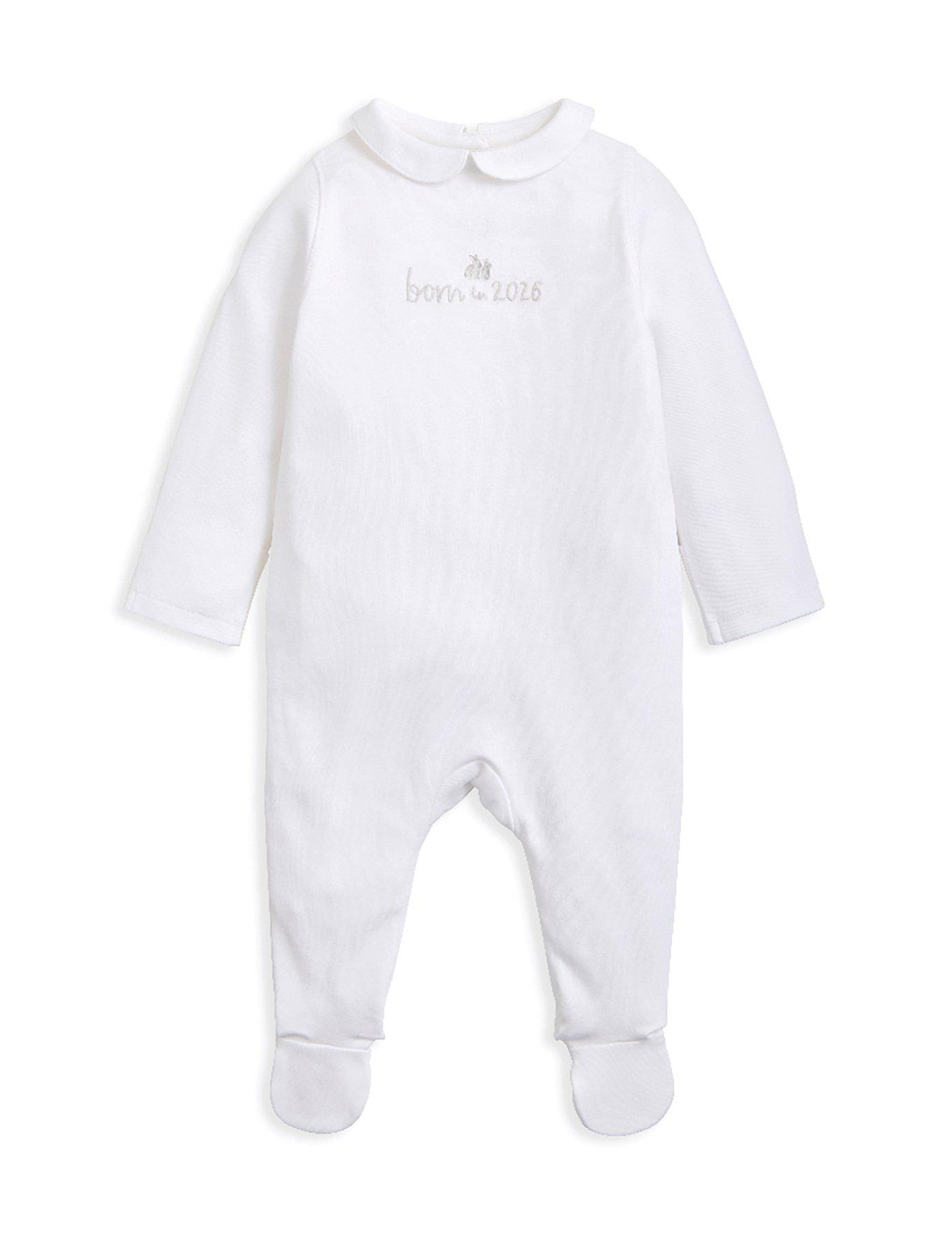 Mamas & Papas Baby Unisex Born In 2026 Embroidered Sleepsuit - White