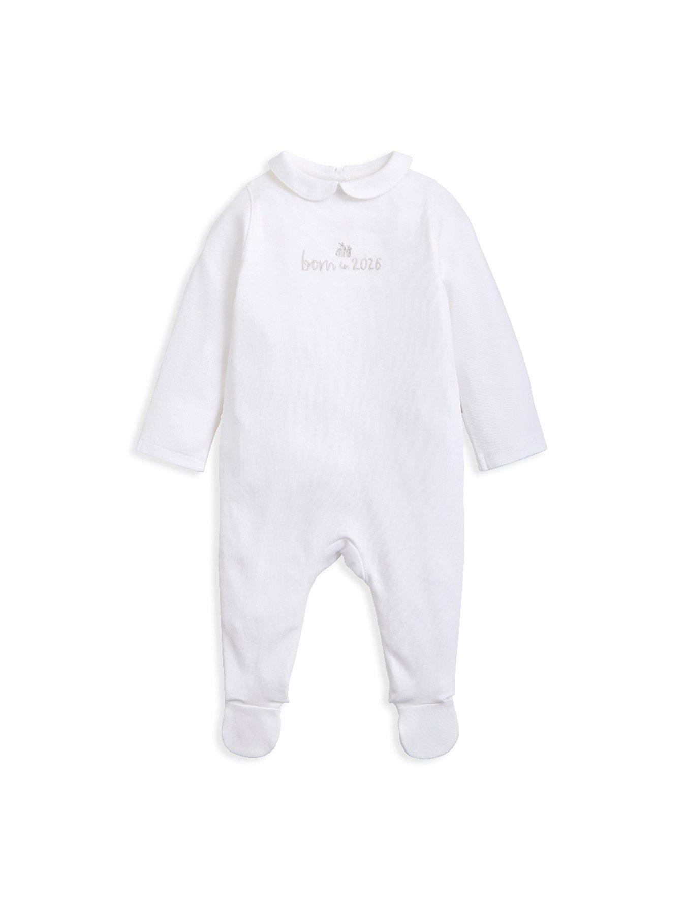 Image 1 of 2 of Mamas & Papas Baby Unisex Born In 2026 Embroidered Sleepsuit - White