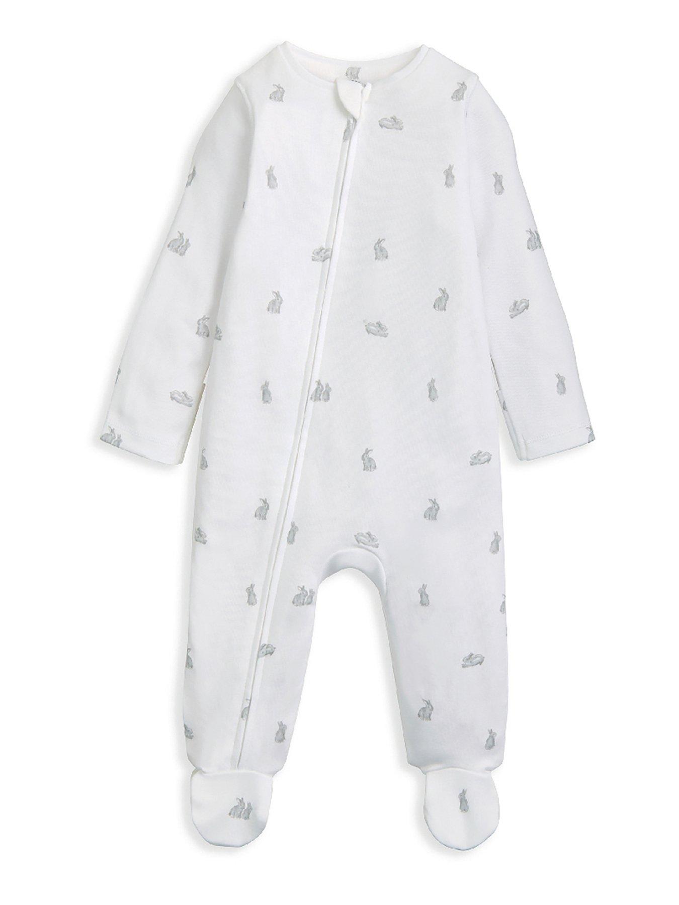 Mamas & Papas Baby Unisex Bunny Print Zip Sleepsuit - White