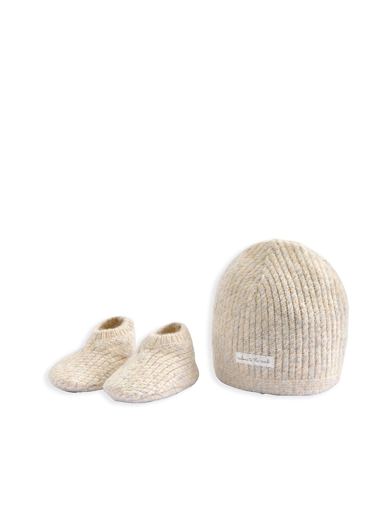 mamas-papas-baby-unisex-2-piece-waffle-knitted-hat-booties-set-beige