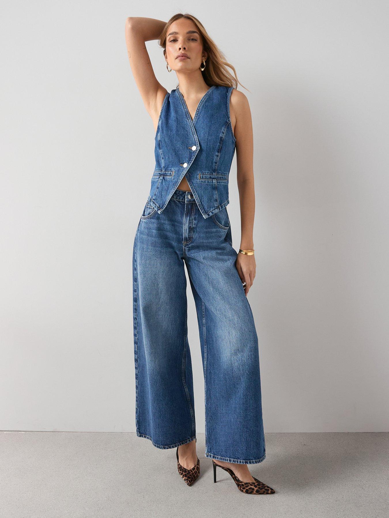 The Very Collection Asymmetric Denim Waistcoat - Dark Wash