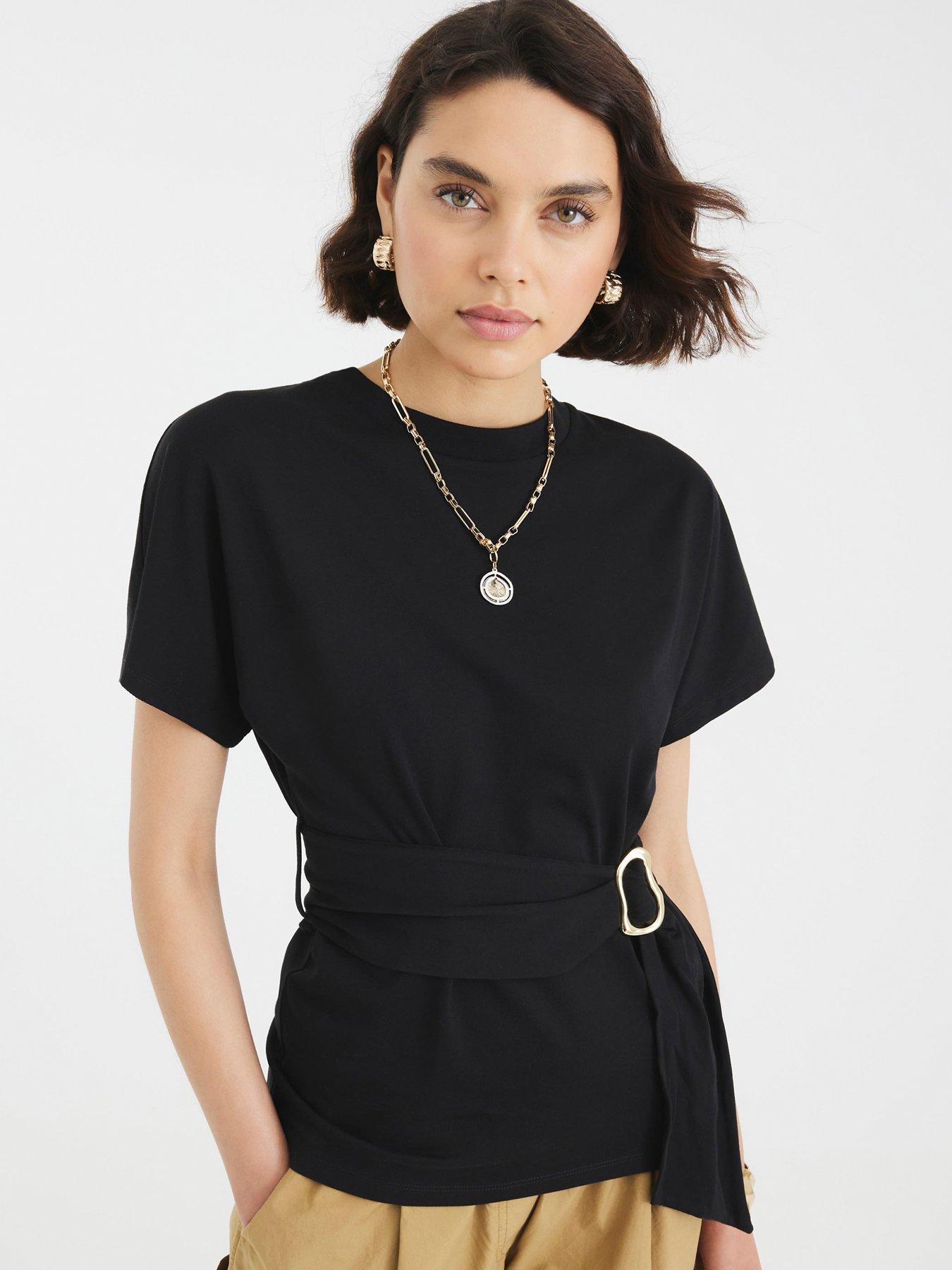 River Island Short Sleeve Belted T-shirt - Black