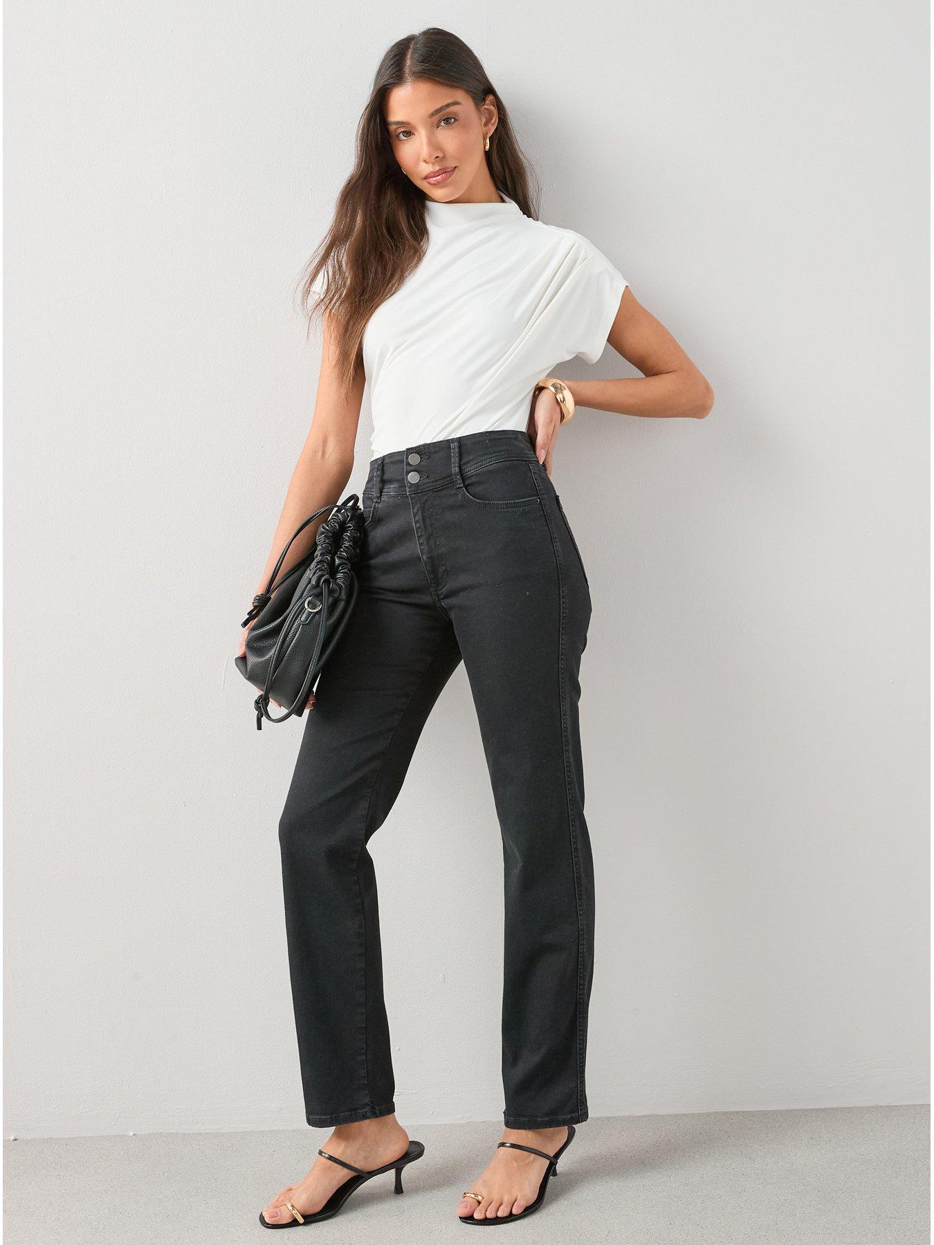Image 1 of 7 of The Very Collection Shaping Straight Leg Jeans - Black