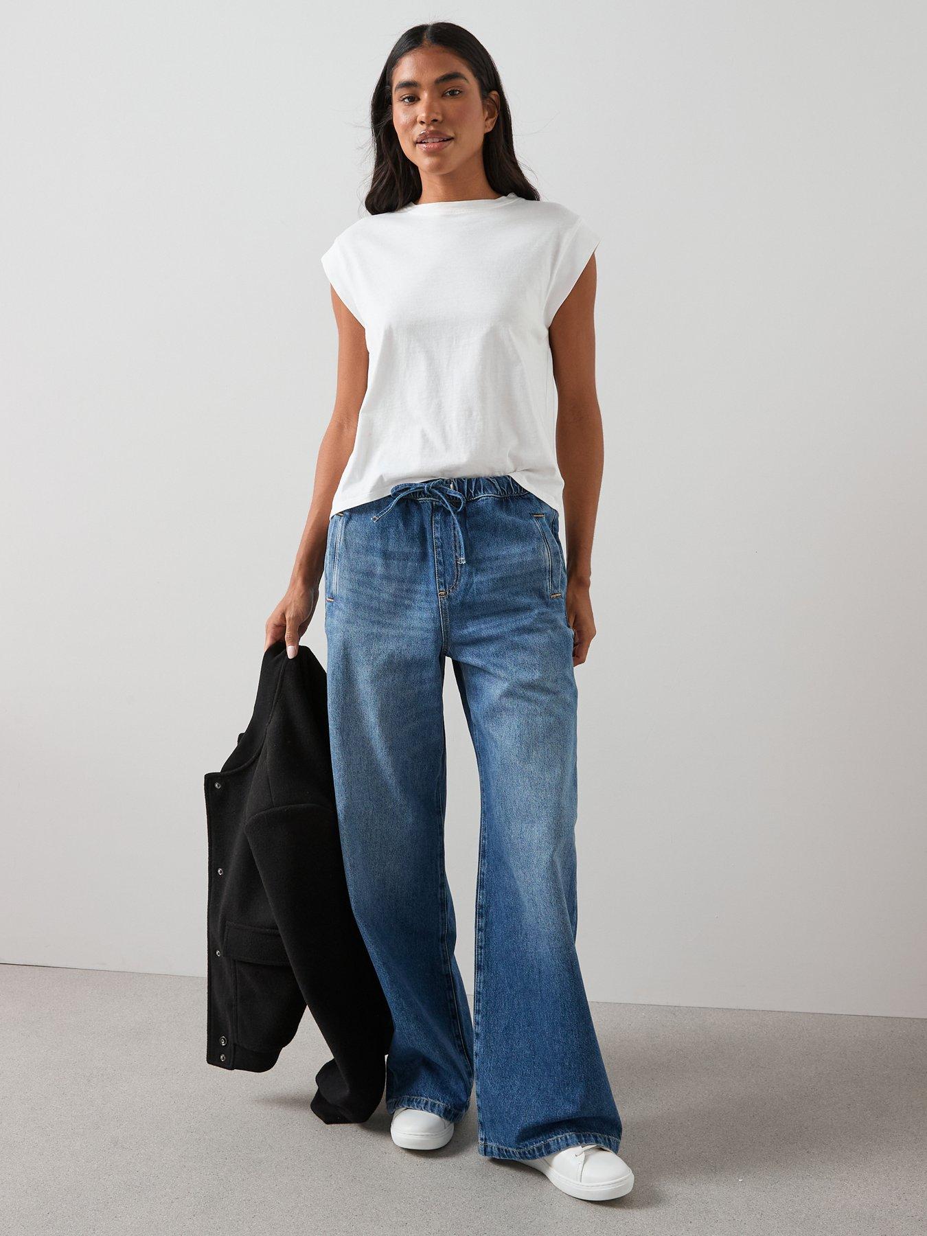 Image 4 of 7 of The Very Collection Drawcord Wide Leg Jeans - Mid Wash