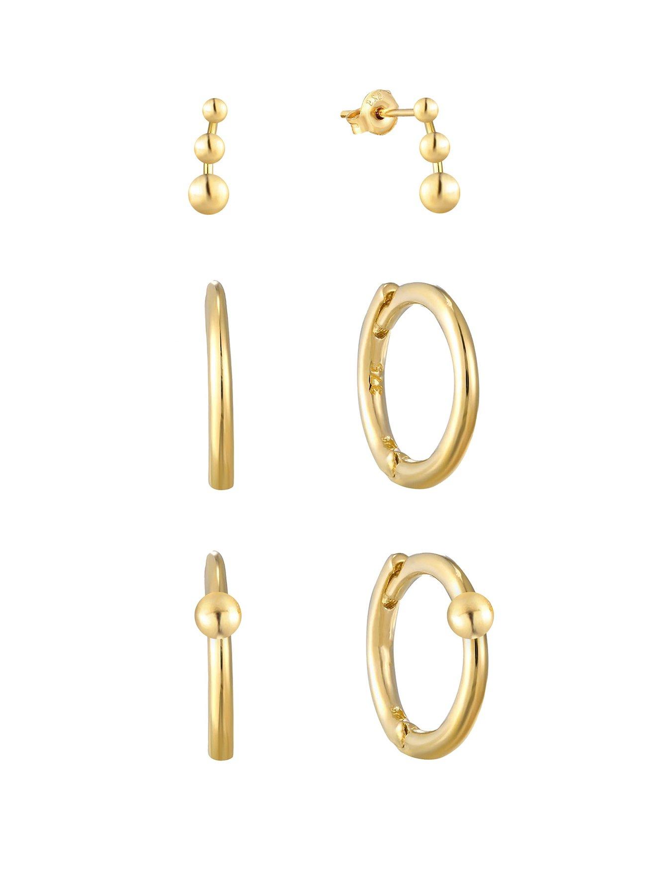 The Love Collection Gold Plated Sterling Silver Set of 3 pairs of Ball Stud and Hoops