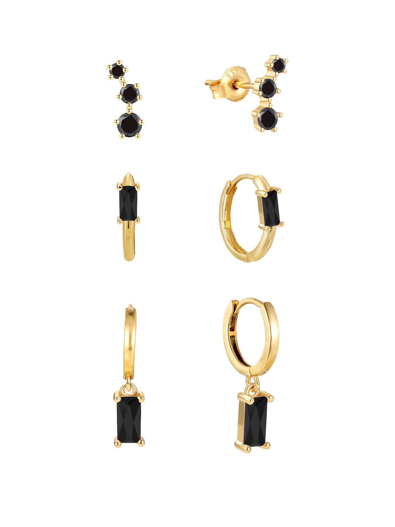 the-love-collection-gold-plated-sterling-silver-black-cz-set-of-3