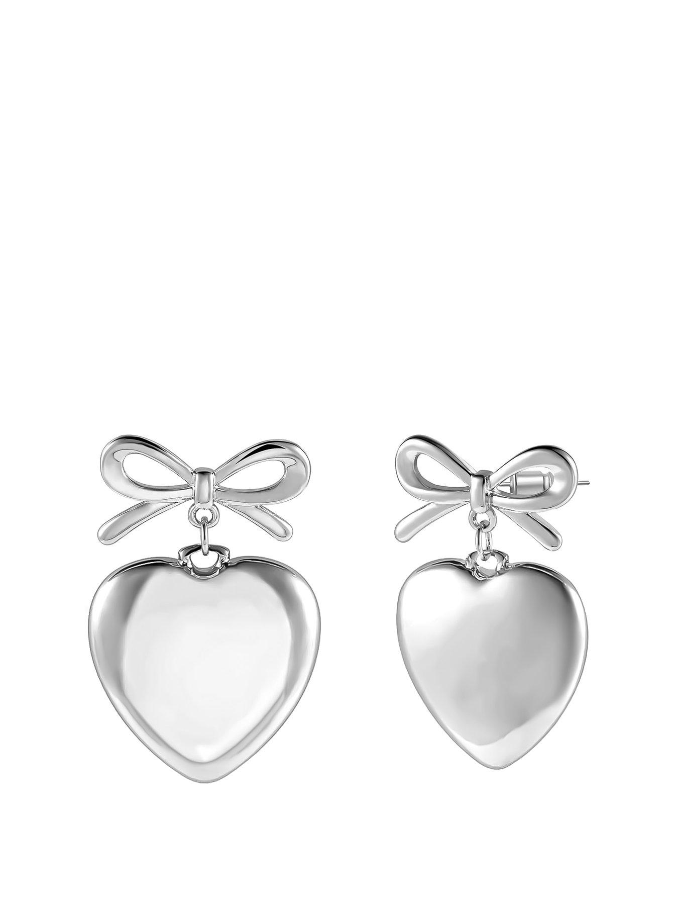 the-love-collection-silver-dome-heart-and-bow-dropper-earrings