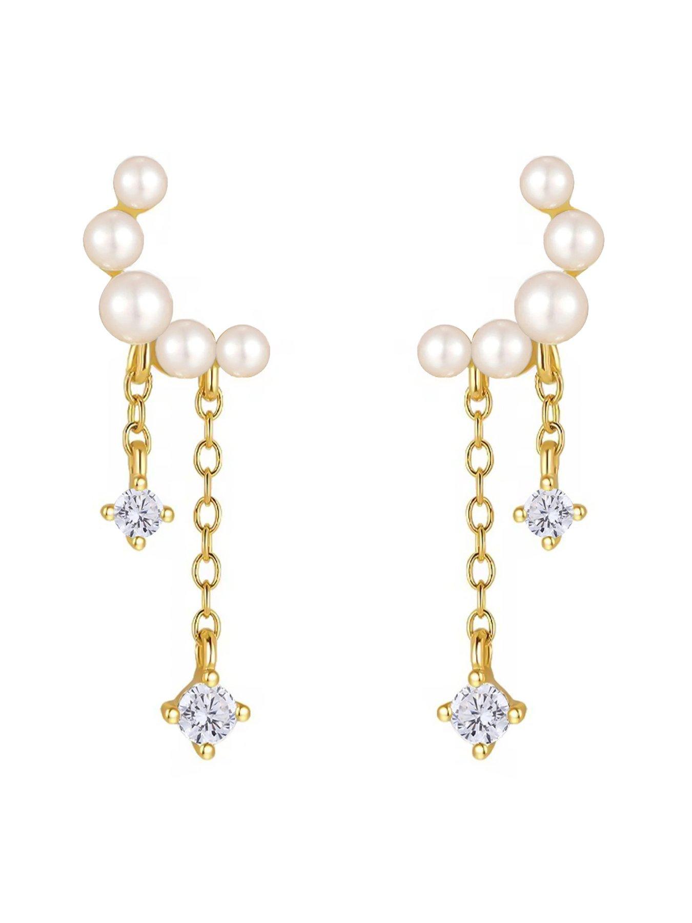 the-love-collection-gold-plated-sterling-silver-celestial-pearl-cz-dropper-earringsback
