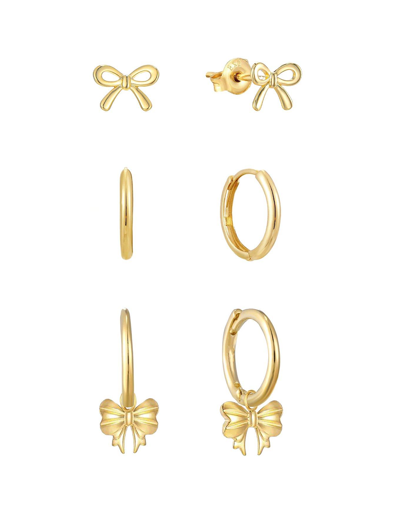 the-love-collection-gold-plated-sterling-silver-bow-earring-set-of-3-pairs