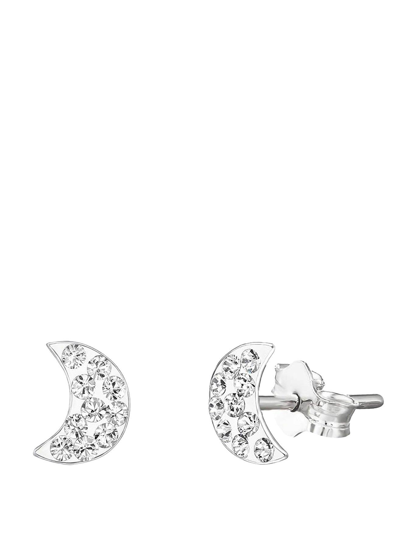 Image 1 of 5 of The Love Collection Sterling Silver Tiny Moon Crystal Studs